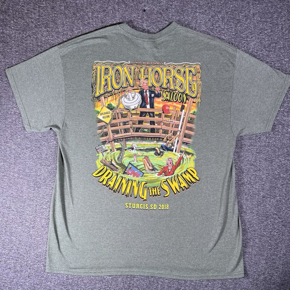 Iron Horse‎ Saloon Shirts Mens Sz XL Green Draining Swamp Biker Fest Sturgis